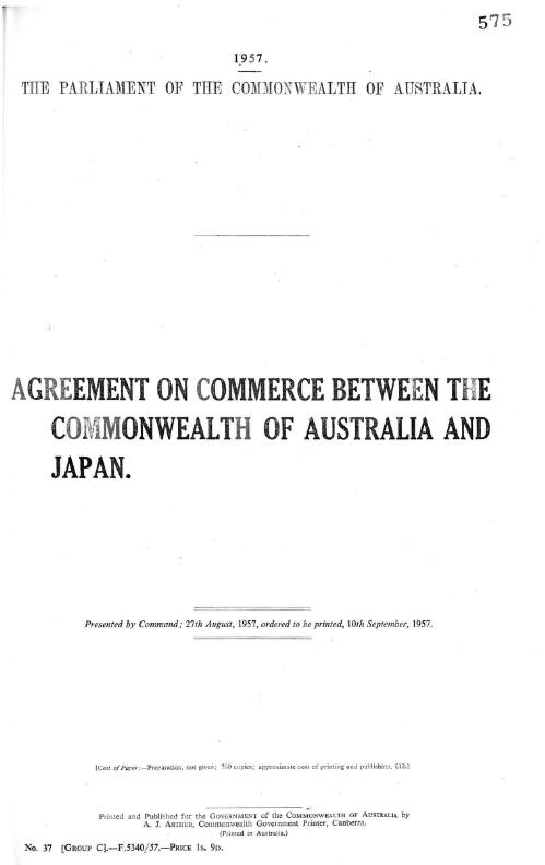Agreement on commerce between the Commonwealth of Australia and Japan
