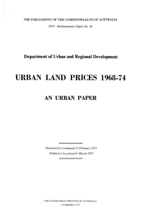 Urban land prices, 1968-1974 / Department of Urban and Regional Development