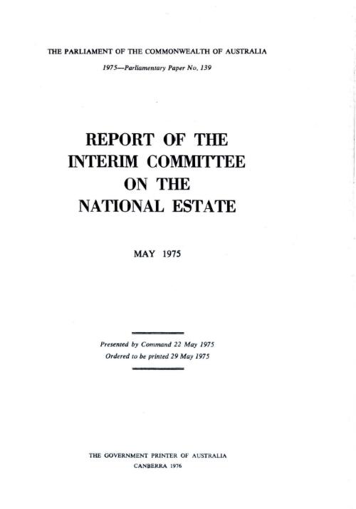 Report of the Interim Committee on the National Estate, May 1975