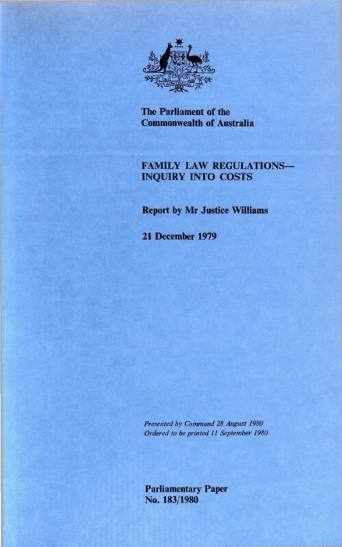 Family law regulations - inquiry into costs / report by Mr Justice Williams, 21 December 1979