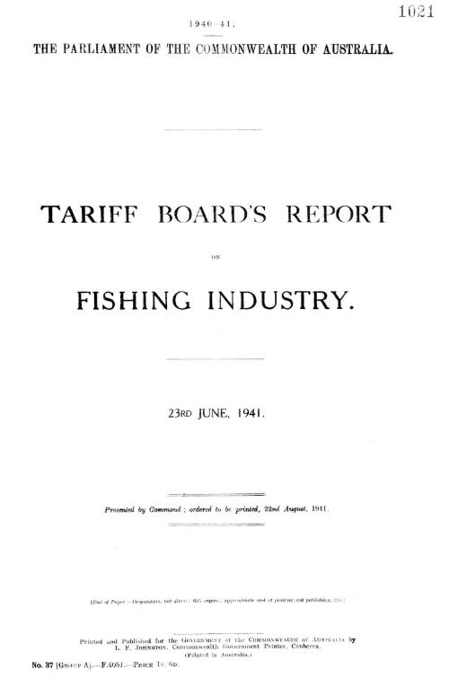 Tariff Board's report on fishing industry, 23rd June, 1941