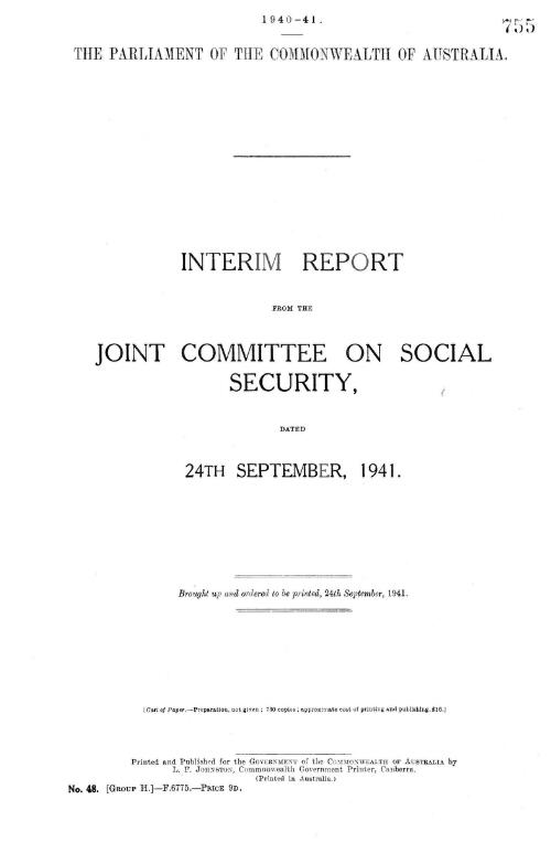 Interim report from the Joint Committee on Social Security
