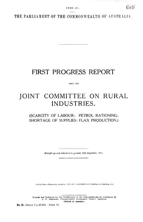 Progress report. nos.1-5 / Joint Committee on Rural Industries
