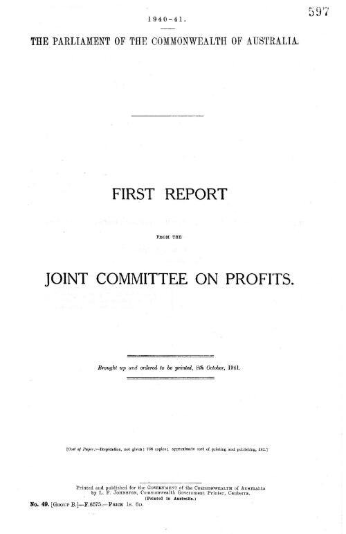 First report / from the Joint Committee on Profits