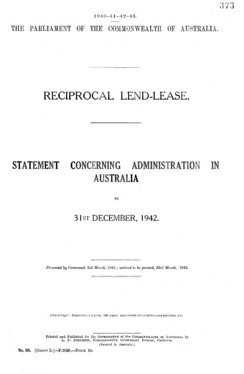 Reciprocal lend-lease : statement concerning administration in Australia to 31st Dec. 1942
