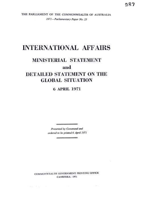 International affairs : ministerial statement and detailed statement on the global situation, 6 April 1971