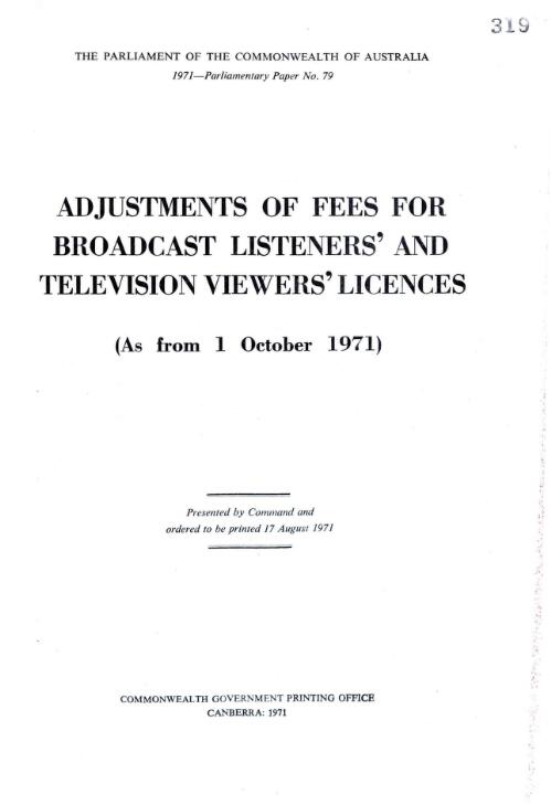 Adjustments of fees for broadcast listeners' and television viewers' licences (as from 1 October 1971)