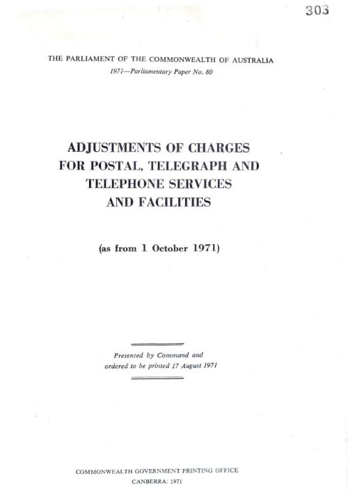 Adjustments of charges for postal, telegraph and telephone services and facilities : (as from 1 October 1971) / [Postmaster General's Department]