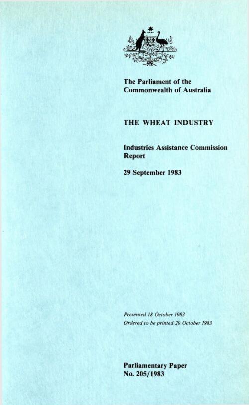The wheat industry, 29 September 1983 / Industries Assistance Commission