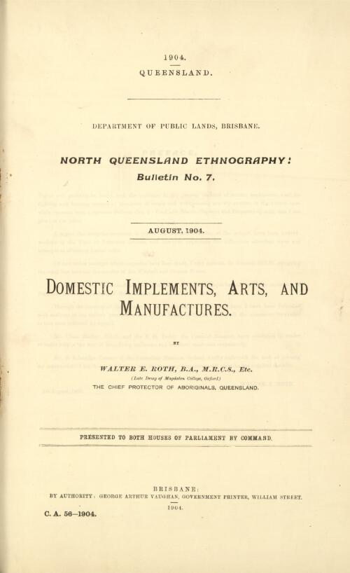 Domestic implements, arts, and manufactures / by Walter E. Roth