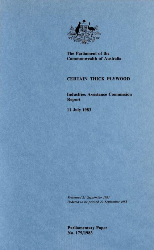 Certain thick plywood, 11 July 1983 / Industries Assistance Commission report