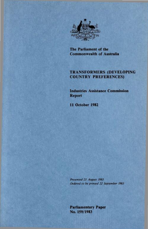 Transformers (developing country preferences), 11 October 1982 / Industries Assistance Commission report