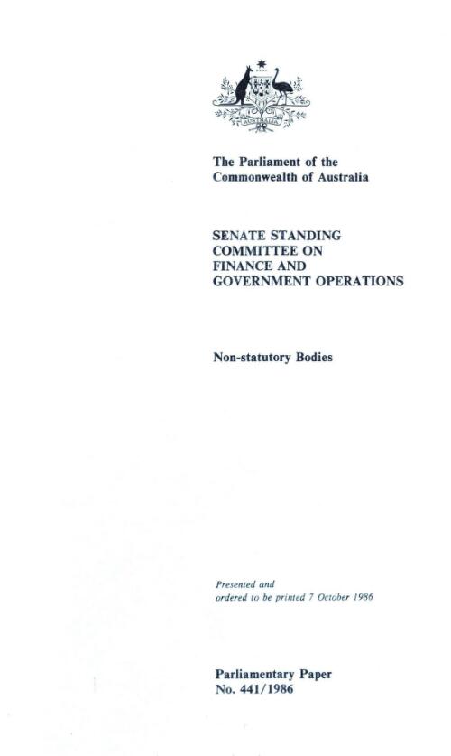 Non-statutory bodies / Senate Standing Committee on Finance and Government Operations