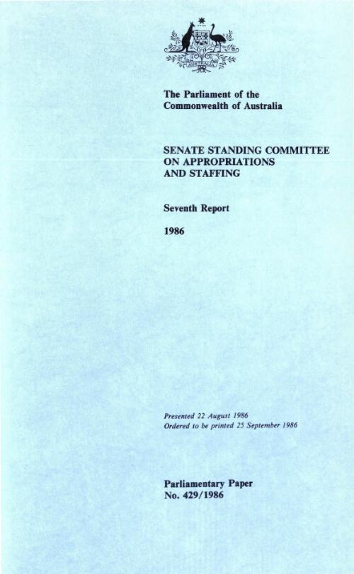 Seventh report, 1986  / Senate Standing Committee on Appropriations and Staffing