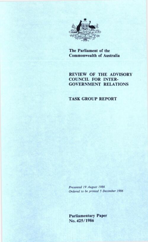 Review of the Advisory Council for Inter-Government Relations : Task Group report