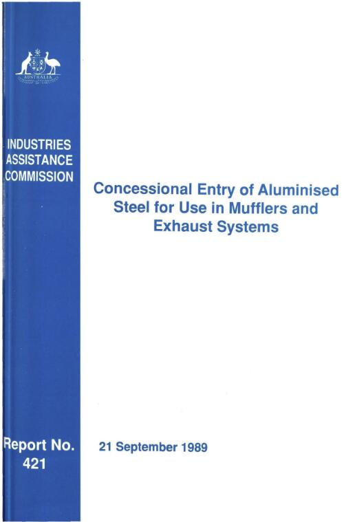 Concessional entry of aluminised steel for use in mufflers and exhaust systems / Industries Assistance Commission
