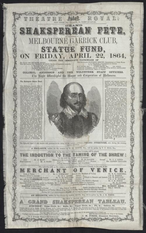 Grand Shaksperean [ie Shakespearean] fete by members of the Melbourne Garrick Club in aid of the Statue Fund, on Friday, April 22, 1864.../ J.M. Forde