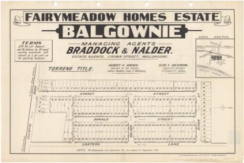 Fairymeadow Homes Estate, Balgownie [cartographic material] / managing agents Braddock & Nalder, estate agents, Crown Street, Wollongong