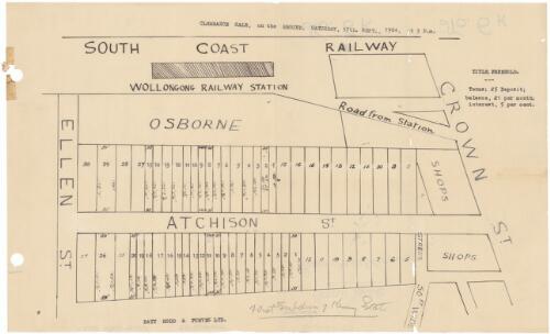 Clearance sale, on the ground, Saturday, 17th Sept., 1904, at 3 p.m. [cartographic material] : [Wollongong, New South Wales] / Batt, Rodd & Purves Ltd