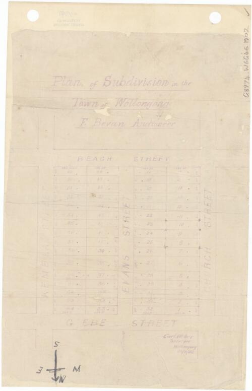 Plan of subdivision in the town of Wollongong [cartographic material] / F. Bevan, auctioneer ; Carl Weber, surveyor, Wollongong, 22/3/02