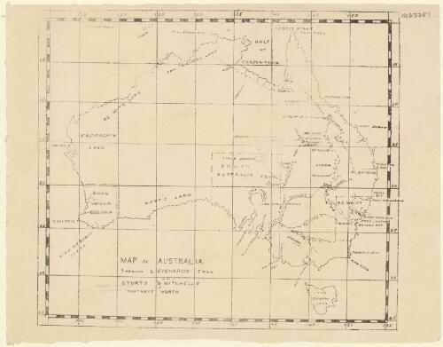 Map of Australia shewing Leichards track and Sturts and Mitchells furthest north [cartographic material]
