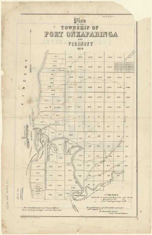 Plan of the township of Port Onkaparinga and vicinity, 1859 [cartographic material] / [realtor], William Gray