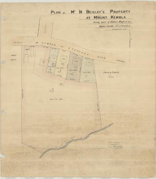 Plan of Mr. N. Beigley's property at Mount Kembla [cartographic material] : being part of William Stafford's 30 acs. : Parish of Kembla, Coty. of Camden / Carl Weber, Surveyor & C.E