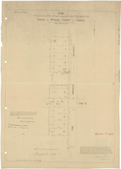 Plan of subdivisin [i.e. subdivision] of part of land comprised in C. of T. vol. 3651, fol. 122, Parish of Wonona, County of Camden [cartographic material] / George Dovers, licensed surveyor
