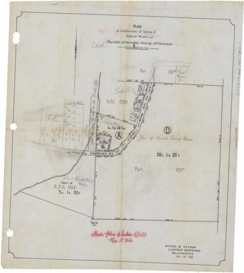 Plan of subdivision of estate of Robert Wilson, decd., Parish of Kembla, County of Camden [cartographic material] / Dovers & Hudson, licensed surveyors, Wollongong, 10-2-'25