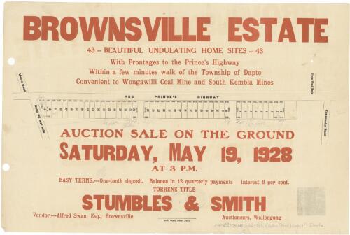 Brownsville Estate [cartographic material] : auction sale on the ground Saturday May 19 1928 at 3 p.m. / Stumbles & Smith, auctioneers, Wollongong