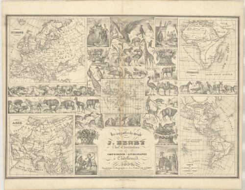 Les cinq parties du monde [cartographic material] / par J. Henry Chef d' Institution et imprimeur-Lithographe a Chatellerault