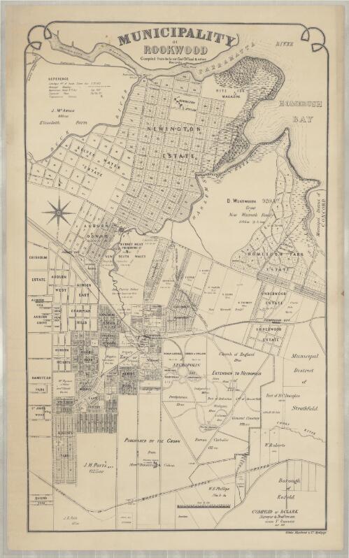 Municipality of Rookwood [cartographic material] / compiled from the latest govt. official & other records ; compiled by D. Clark, surveyor & draftsman, Joseph St. Rookwood