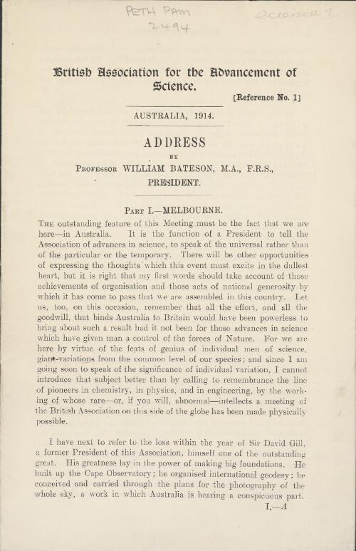 [Heredity] : address / by William Bateson