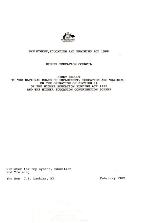 First report to the National Board of Employment, Education and Training on the operation of section 14 of the Higher Education Funding Act 1988 and the Higher Education Contribution Scheme