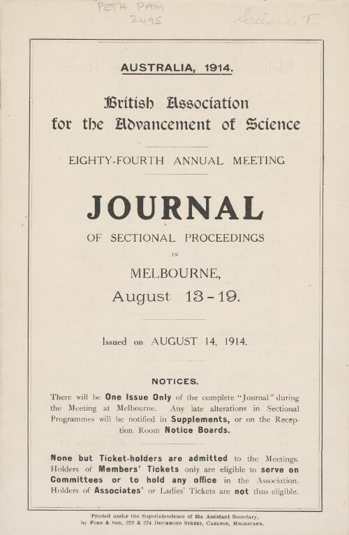 Journal of sectional proceedings in Melbourne, August 13-19