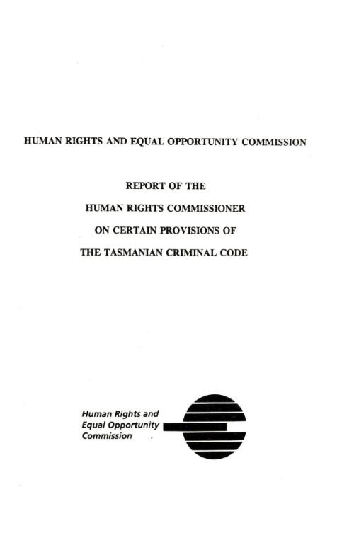 Report of the Human Rights Commissioner on certain provisions of the Tasmanian Criminal Code