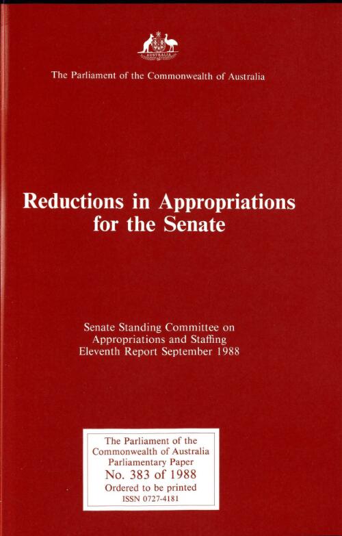 Reductions in appropriations for the Senate / Senate Standing Committee on Appropriations and Staffing