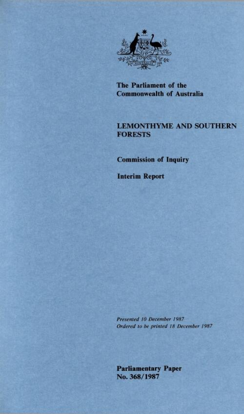 Interim report of the Commission of Inquiry into the Lemonthyme and Southern Forests