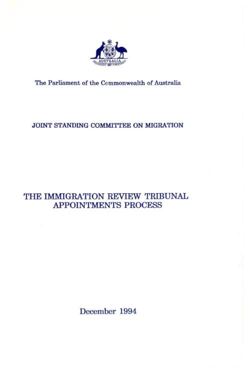 The Immigration Review Tribunal appointments process / Joint Standing Committee on Migration