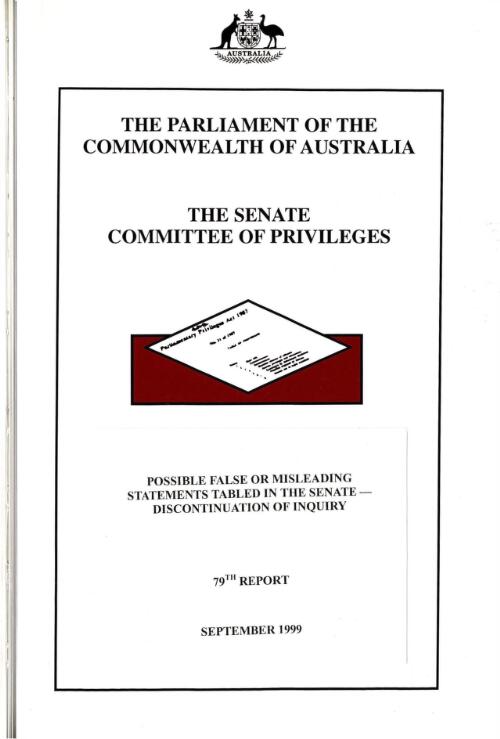 Possible false or misleading statements tabled in the Senate : discontinuation of inquiry