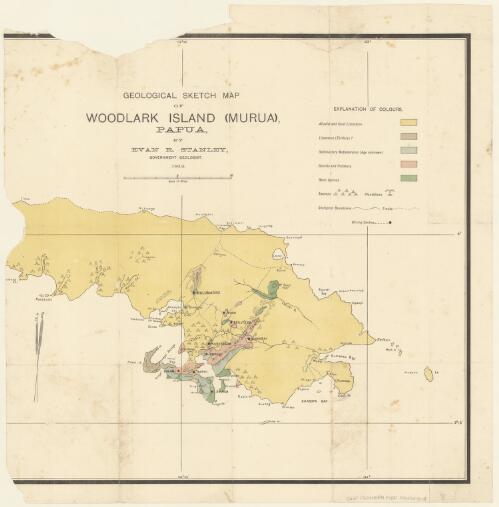 Geological sketch map of Woodlark Island (Murua), Papua [cartographic material] / by Evan R. Stanley, Government Geologist, 1912