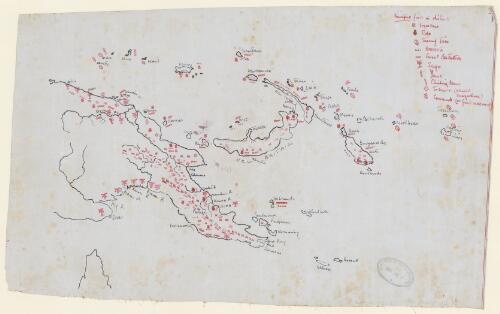 [Manuscript map of Papua New Guinea showing principal foods] [cartographic material]