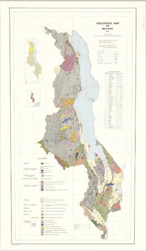 Geological map of Malawi, 1966 [cartographic material] / compiled by K. Bloomfield ; drawn by T.P.R. Mason