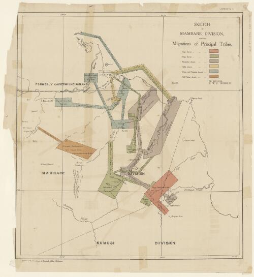 Sketch of Mambare Division, shewing migrations of principal tribes [cartographic material] / W. Beaver, E.W.P. Chinnery