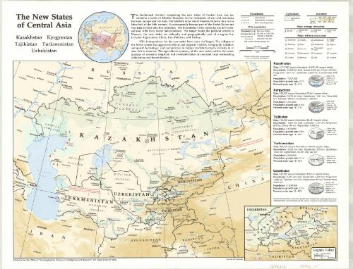 The new states of Central Asia : Kazakhstan, Kyrgyzstan, Tajikistan, Turkmenistan, Uzbekistan / produced by the Office of the Geographer, Bureau of Intelligence and Research, US Department of State
