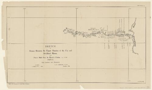 Sketch of stream between the upper reaches of the Fly and Strickland Rivers, also patrols made from the Elevala's position, lat. 6° 8' 30", Papua [cartographic material] : the bearings are magnetic / S.D. Burrows, A.R.M., December, 1914