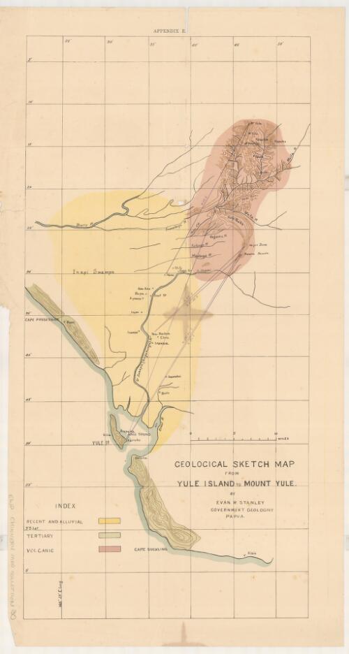 Geological sketch map from Yule Island to Mount Yule [cartographic material] / by Evan R. Stanley, Government Geologist, Papua