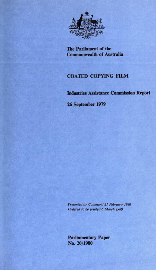 Coated copying film : Industries Assistance Commission report, 26 September 1979