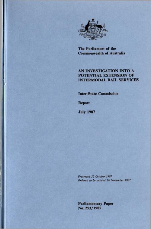 An investigation into a potential extension of inter-modal rail services, July 1987 / Inter-State Commission