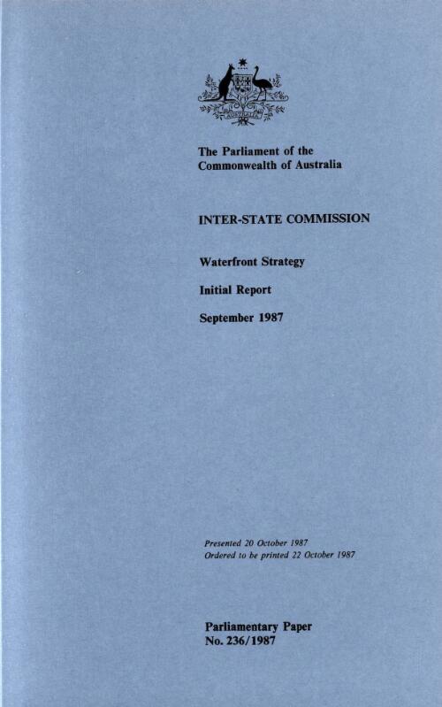 Waterfront strategy : initial report / Inter-State Commission